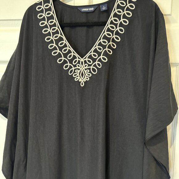 Lands End Womens Kaftan Swim Cover Up Black L Embroidered Lightweight Beach - Picture 3 of 9